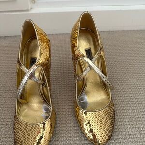 Miu Miu Gold Sequin Mary Jane Heels